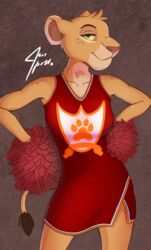  absurd_res anthro cheerleader cheerleader_outfit clothed clothed_anthro clothed_female clothing disney felid female hands_on_hips hi_res jace_apollo lion looking_at_viewer mammal pantherine pom_poms solo the_lion_guard the_lion_king tiifu_(the_lion_guard) 