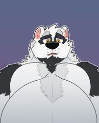  2020 anthro bear black_body black_fur black_nose canid canine canis cute_fangs fur giant_panda hi_res hybrid male mammal overweight overweight_anthro overweight_male simple_background solo thepandobo white_body white_fur wolf 