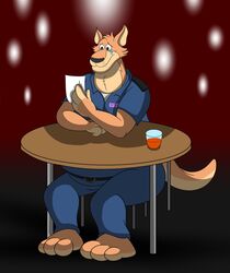  2021 3_toes 4_fingers anthro bodily_fluids bottomwear brok_the_investigator clothing cowcat_games coyocislav crying feet fingers hi_res kangaroo macropod male mammal marsupial overweight overweight_male pants sad shirt sin_silver sitting solo tears toes topwear 