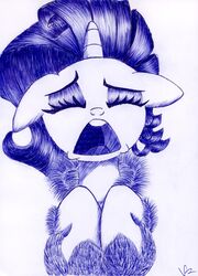  big_ears big_eyes bodily_fluids clothed clothing crying enginseer_cyvius equid equine female feral friendship_is_magic hasbro hi_res horn horse mammal monochrome my_little_pony mythological_creature mythological_equine mythology pen pen_(artwork) pony rarity_(mlp) solo tears traditional_media_(artwork) unicorn 