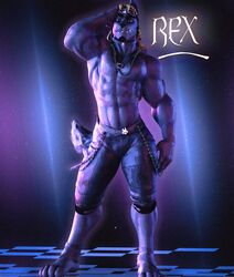  3d_(artwork) absurd_res anthro bandana blender_(artwork) blonde_hair body_hair chains chest_hair choker clothed clothing digital_media_(artwork) flexing flexing_bicep hair hi_res jewelry kerchief long_hair makeup male markings muscular necklace pecs posing_for_picture rexwolf solo topless topless_male tribal tribal_markings 