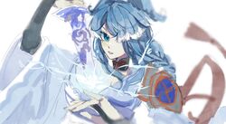  bad_id bad_twitter_id blue_eyes blue_hair braid breasts bridal_gauntlets cleavage cosplay drawing_sword electricity elira_pendora female genshin_impact hair_over_one_eye hand_up head_wings highres holding holding_sword holding_weapon human_scabbard japanese_clothes kimono long_hair long_sleeves looking_at_viewer mei_(adomanju) mole mole_under_eye musou_isshin_(genshin_impact) nijisanji nijisanji_en one_eye_covered parted_lips purple_kimono raiden_shogun raiden_shogun_(cosplay) slit_pupils smile solo sword virtual_youtuber weapon wide_sleeves wings 