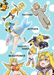  absurdres aged_down animal_hands animal_hood autobot backpack bag beast_wars beast_wars:_transformers belt bikini blue_belt blue_eyes blush breasts bumblebee_(kotobukiya_bishoujo)_(transformers) bumblebee_(transformers) cosplay cropped_hoodie detached_sleeves dress english_commentary female gloves grey_gloves grey_leg_warmers head_tilt highres holding holding_polearm holding_weapon hood hood_up hoodie horned_hood horns inflatable_toy komagoma kotobukiya_bishoujo mecha midriff mouse_hood navel onesie open_mouth over_shoulder paw_gloves paw_shoes pointing pointing_up polearm randoseru rattrap rattrap_(cosplay) robot shoes shorts sky-byte slippers small_breasts smile sneakers swimsuit thigh_strap transformers transformers:_generation_1 transformers:_rise_of_the_beasts transformers_(live_action) transformers_car_robots two_side_up weapon weapon_over_shoulder yellow_bikini yellow_dress yellow_footwear yellow_shorts 