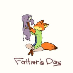  1:1 2016 anthro barefoot brown_body brown_fur canid canine clothing costume disney duo elephant_costume english_text father&#039;s_day feet fennec_fox finnick_(zootopia) flat_colors fox fur furry_wearing_fursuit fursuit holding_character holidays male mammal mortic_ox necktie nick_wilde orange_body orange_fur red_fox simple_background sitting smile suit text true_fox white_background zootopia 