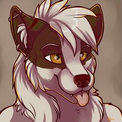  1:1 anthro canid canine digital_media_(artwork) ear_piercing fangs inner_ear_fluff kellwolfik male mammal piercing shaded simple_background smile solo teeth tongue tongue_out tuft 