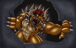  ambiguous_gender angry anthro armband biped brown_body claws collar countershading fangs featureless_crotch gaping_mouth giga_bowser green_body hair horn koopa mario_bros muscular muscular_ambiguous muscular_anthro nintendo open_mouth orange_eyes red_hair scalie sharp_teeth shell shimmergloom solo spiked_armband spiked_collar spiked_shell spikes spikes_(anatomy) standing super_smash_bros. tan_body teeth tongue uvula 