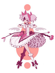  4-fingers_heart_hands bow commentary_request crossed_legs female flower frills full_body gloves hairbow heart heart_hands kaname_madoka kaname_madoka_(magical_girl) long_skirt looking_at_viewer magical_girl mahou_shoujo_madoka_magica mahou_shoujo_madoka_magica_(anime) photoshop_(medium) pink_eyes pink_hair pink_theme puffy_short_sleeves puffy_sleeves revision short_sleeves short_twintails sigumado66 simple_background skirt smile solo soul_gem twintails white_background white_skirt wings 