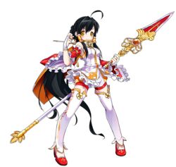  ahoge ara_haan asymmetrical_clothes black_hair detached_sleeves elsword female frills full_body hair_tubes little_hsien_(elsword) long_hair official_art polearm polearm_behind_back ponytail red_footwear red_sleeves sando_(dukedevil) shirt shoes shorts sidelocks sleeveless sleeveless_shirt smile solo spear standing tachi-e thighhighs transparent_background very_long_hair weapon white_shirt white_thighhighs yellow_eyes 