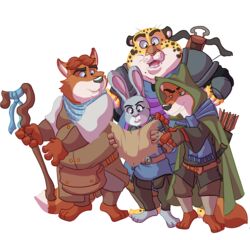  alandcapon anthro armor arrow_(disambiguation) belt benjamin_clawhauser bow_(weapon) canid canine cheetah cloak clothing crossbow digital_media_(artwork) disney dungeons_and_dragons duo felid feline female fox fur gideon_grey hasbro hi_res holding_object holding_weapon judy_hopps lagomorph larp leporid male mammal map medieval melee_weapon nick_wilde pink_nose rabbit ranged_weapon staff sword toony weapon wizards_of_the_coast zootopia 