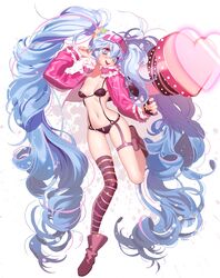  alternate_costume aqua_eyes aqua_hair asymmetrical_legwear bad_link bikini female full_body hatsune_miku image_sample jacket long_hair midriff navel naver_sample open_clothes open_jacket seoji shooting_miku solo suspenders swimsuit twintails uneven_legwear very_long_hair vocaloid 