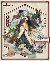  @_@ ^^^ aiming aiming_at_viewer bamboo black_haori black_hat blush boots breasts broken brown_footwear bullet_hole character_name cleavage commentary copyright_name cross-laced_footwear english_commentary female floral_print_kimono flower full_body girls&#039;_frontline green_eyes green_hair gun hair_between_eyes hair_ribbon hat highres holding holding_gun holding_weapon japanese_clothes kadomatsu kimono lace-up_boots large_breasts long_hair long_sleeves looking_at_viewer lying micro_uzi micro_uzi_(girls&#039;_frontline) micro_uzi_(new_maple_silhouette)_(girls&#039;_frontline) no_socks obi official_alternate_costume official_art on_back on_floor open_mouth red_flower red_ribbon renlili ribbon rubble sash scarf second-party_source smoke solo torn_clothes torn_kimono translation_request trembling twintails unworn_hat unworn_headwear v-shaped_eyebrows very_long_hair weapon white_scarf wooden_floor yellow_kimono yellow_sash 