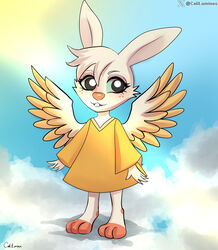  absurd_res angel angel_gabby angel_hare angel_hare_(the_east_patch) anthro caliluminos clothing cloud feathered_wings feathers female freckles fur hare hi_res lagomorph leporid mammal outside rabbit robe sky skyscape solo sun tagme the_east_patch white_body white_fur wings 