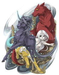  alternate_form breasts female fireflies gohran_(juuni_kokuki) grey_eyes grey_hair hair_between_eyes haku_sanshi juuni_kokuki kirin_(juuni_kokuki) leopard_girl lizard_tail long_hair looking_at_viewer monster_girl nimai nude outstretched_arms small_breasts spread_arms taiki_(juuni_kokuki) tail taur unicorn very_long_hair visible_air wolf yellow_eyes 