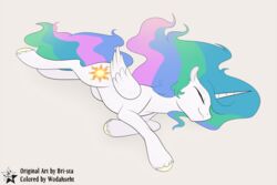  2015 3:2 absurd_res alicorn bri-sta closed_eyes cutie_mark equid equine feathered_wings feathers female feral friendship_is_magic fur grey_background hair hasbro hi_res horn long_hair mammal multicolored_hair my_little_pony mythological_creature mythological_equine mythology pillarbox princess_celestia_(mlp) simple_background sleeping solo white_body white_feathers white_fur wings wodahseht 