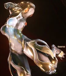  2018 3d_(artwork) alien breasts close-up digital_extremes digital_media_(artwork) ember_(warframe) female glowing hi_res patterns razorsz solo source_filmmaker_(artwork) suggestive_posing tencent tenno warframe 