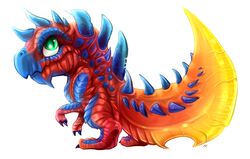  ambiguous_gender blade blue_body blue_scales brute_wyvern capcom chibi chibity claws feral glavenus green_eyes monster_hunter red_body red_scales scales scalie simple_background solo spikes tail tail_blade warm_colors weapon_tail white_background 