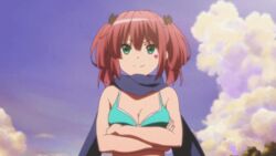  animated animated bikini_top breasts chuunibyou_demo_koi_ga_shitai! cleavage denim denim_shorts female green_eyes heart navel pink_hair scarf shichimiya_satone shorts 