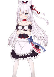  absurdres animal_ears azur_lane bad_id bad_pixiv_id blue_eyes blush breasts collarbone crossed_arms female fuyuki030 hammann_(azur_lane) hammann_(retrofit)_(azur_lane) highres long_hair looking_at_viewer pantyhose small_breasts solo tsundere white_background white_pantyhose 