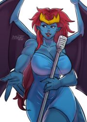  absurd_res big_breasts blue_body blue_skin breasts demona_(gargoyles) disney electronics female gargoyles hi_res humanoid mature_female microphone not_furry rifthebit singer solo 