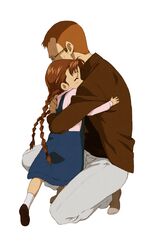  1boy bad_id bad_pixiv_id braid brown_hair father_and_daughter female fullmetal_alchemist highres hug lolicon nina_tucker shiro_coffee_(saiga) shou_tucker simple_background twin_braids white_background 