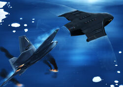  absurdres ace_combat ace_combat_x afterburner aircraft airplane commentary contrail f-22_raptor fighter_jet fire flying_boat gleipnir_(ace_combat) gryphus_1 highres ice jet military military_vehicle no_humans ocean photoshop_(medium) ship signature smoke thompson_(solowingfh) vehicle_focus watercraft 