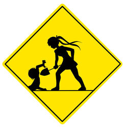  commentary_request ebisuzawa_kurumi female floating_hair gakkou_gurashi! long_hair mitarashi_dingo photoshop_(medium) road_sign shovel sign silhouette skirt standing twintails very_long_hair wind zombie 