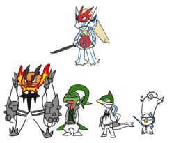  bad_source blaziken cosplay emboar furry gamagoori_ira gamagoori_ira_(cosplay) glasses grovyle hat inumuta_houka inumuta_houka_(cosplay) jakuzure_nonon jakuzure_nonon_(cosplay) junketsu kill_la_kill kiryuuin_satsuki kiryuuin_satsuki_(cosplay) pokemon pokemon_(creature) pokemon_xy prinplup sanageyama_uzu sanageyama_uzu_(cosplay) servine shako_cap spikes sword weapon 