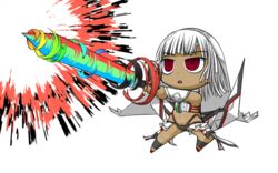  altera_(fate) chibi commentary_request dark-skinned_female dark_skin drill fate/extella fate/extra fate/grand_order fate_(series) female looking_afar photon_ray_(fate) red_eyes short_hair solo spinning sword takuteks transparent_background weapon white_hair 