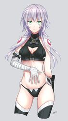  alternate_hair_length alternate_hairstyle bad_id bad_twitter_id bandages banned_artist bare_shoulders black_legwear black_panties breasts cleavage cleavage_cutout commentary_request cowboy_shot fate/apocrypha fate/grand_order fate_(series) green_eyes hand_on_own_stomach jack_the_ripper_(fate/apocrypha) long_hair medium_breasts navel older orii_(orii_i) panties scar silver_hair solo thighhighs underwear white_hair 