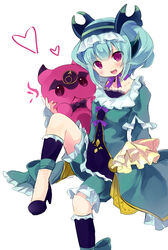  astaroth_(p&amp;d) bad_id bad_pixiv_id bloomers cauchemar_(p&amp;d) doll dress female green_bloomers green_dress green_hair hairband heart highres horns kedama_milk looking_at_viewer oerba_yun_fang open_mouth pink_eyes puzzle_&amp;_dragons short_hair smile solo underwear 