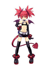  bare_shoulders bat_wings bracelet demon_girl disgaea earrings elbow_gloves etna female female gloves jewelry looking_at_viewer midriff miniskirt nippon_ichi official_art pointy_ears red_eyes red_hair simple_background skirt smile solo studs succubus tail trinity_universe tsunako twintails white_background wings 