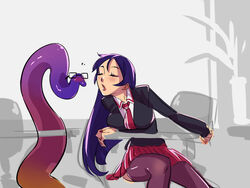  bespectacled blush closed_eyes closed_eyes consensual_tentacles couple desk female glasses incipient_kiss leaning_forward long_hair necktie original purple_hair school_desk school_uniform schoolgirls_love_tentacles sitting skirt tentacle tentacle tentacle_bento thighhighs typo_(requiemdusk) work_in_progress 