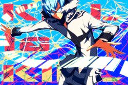  1boy bad_id bad_pixiv_id blue_hair domu_(hamadura) glasses inumuta_houka kill_la_kill male_focus smile solo uniform 