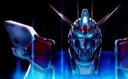  banchengping@126 black_background commentary_request energy glowing glowing_eyes gundam gundam_build_fighters highres mecha no_humans robot science_fiction solo star_build_strike_gundam 