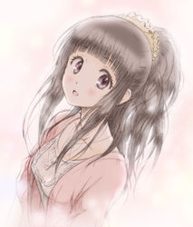  black_hair bluez chitanda_eru commentary_request female hyouka long_hair ponytail purple_eyes solo 