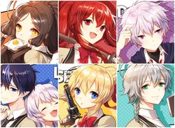  3boys 4girls add_(elsword) ainchase_ishmael ara_haan bad_id bad_twitter_id blonde_hair blue_eyes bread bread_slice brown_hair ciel_(elsword) closed_eyes commentary_request elesis_(elsword) elsword facial_mark food food_in_mouth green_eyes grey_hair gun holding holding_gun holding_weapon korean_commentary long_hair luciela_r._sourcream milkmyoya mouth_hold multiple_boys multiple_girls oerba_yun_fang over_shoulder pointy_ears purple_eyes red_eyes red_hair rose_(elsword) sword sword_over_shoulder toast toast_in_mouth uniform weapon weapon_over_shoulder white_hair yellow_eyes 