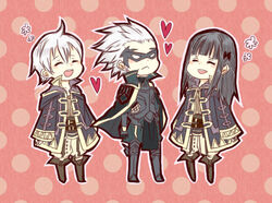  &gt;:( 2boys :d ^_^ armor bad_id bad_pixiv_id black_hair blunt_bangs blush boots bow cape chibi closed_eyes family father_and_son female fire_emblem fire_emblem_awakening flower frown gerome_(fire_emblem) gloves hair_between_eyes hairbow heart hood hooded_jacket husband_and_wife jacket long_hair mask morgan_(fire_emblem) morgan_(male)_(fire_emblem) mother_and_son multiple_boys omohayu open_mouth polka_dot polka_dot_background robin_(female)_(fire_emblem) robin_(fire_emblem) robin_(male)_(fire_emblem) smile v-shaped_eyebrows white_hair 