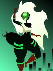  1_eye 3:4 abstract_background alien alien_humanoid animal_humanoid arthropod arthropod_abdomen arthropod_humanoid barefoot beak cartoon_network centipeetle corrupted_gem feet female gem_(species) hair hi_res humanoid insect_humanoid insects nephrite_(gem_species) solo steven_universe teeth thick_thighs toot white_hair wide_hips 