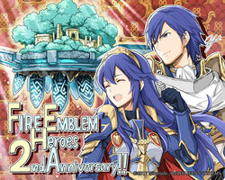  1boy anniversary armor blue_eyes blue_hair breastplate chrom_(fire_emblem) closed_eyes closed_mouth company_name copyright_name father_and_daughter female fire_emblem fire_emblem_awakening fire_emblem_heroes gloves long_hair lucina_(fire_emblem) lucina_(glorious_archer)_(fire_emblem) official_art open_mouth photoshop_(medium) short_hair signature throne tiara upper_body yamada_koutarou 