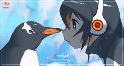  ambiguous_gender avian beak biped bird boop border brown_eyes bust_portrait clothing cloud curious digital_drawing_(artwork) digital_media_(artwork) duo electronics english_text eye_contact eyelashes feathers female feral gean_(kemono_friends) gentoo_penguin grey_beak grey_body grey_clothing grey_feathers grey_hair hair headphones human japanese kemono_friends light light_body light_skin lighting logo looking_at_another mammal mine_yoshizaki multicolored_beak multicolored_body multicolored_feathers multicolored_hair nose_boop official_art open_mouth orange_beak orange_hair penguin portrait scientific_name shadow side_view sky species_name tan_body tan_skin text two_tone_beak two_tone_body two_tone_feathers two_tone_hair white_body white_feathers 