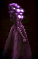  commentary_request dated_commentary dress female gown guru highres horror_(theme) original purple_theme solo standing 