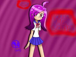  alternate_hair_color alternate_hairstyle artist_name ayano_aishi blood bow female purple_eyes school_uniform text yandere yandere-chan yandere_simulator 