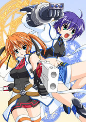  2girls artist_request cross_mirage gun handgun lyrical_nanoha magic_circle mahou_shoujo_lyrical_nanoha_strikers multiple_girls revolver_knuckle subaru_nakajima teana_lanster thighhighs weapon zettai_ryouiki 