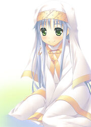  bad_id bad_pixiv_id blush female green_eyes grey_hair hitoguchi_(hioxhio) index_(toaru_majutsu_no_index) long_hair nun robe safety_pin sitting smile solo toaru_majutsu_no_index 