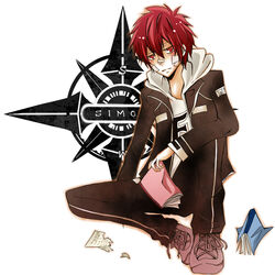  band_aids books katekyo_hitman_reborn kozato_enma pages red_eyes red_hair sitting tennis_shoes 