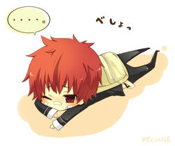  ... backpack chibi katekyo_hitman_reborn kozato_enma on_ground red_eyes red_hair tripped 