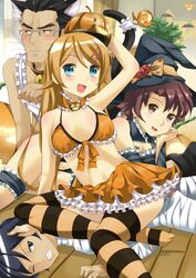  2boys 2girls animal_ears apron bad_id bad_pixiv_id bikini bikini_top_only brother_and_sister cat_ears cat_tail family father_and_daughter father_and_son halloween hat highres jack-o&#039;-lantern kousaka_daisuke kousaka_kirino kousaka_kyousuke kousaka_yoshino mother_and_daughter mother_and_son multiple_boys multiple_girls mummy onaka_sukisuki one_eye_closed ore_no_imouto_ga_konna_ni_kawaii_wake_ga_nai paw_pose pumpkin siblings striped_clothes striped_thighhighs swimsuit tail thighhighs witch_hat 