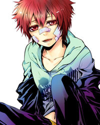  band_aids katekyo_hitman_reborn kozato_enma red_eyes red_hair sitting smile 