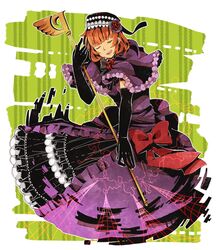  azya bad_id bad_pixiv_id bow closed_eyes dress elbow_gloves electricity eva_beatrice female flower frills gloves hat highres orange_hair red_flower red_rose ribbon rose solo staff too_many too_many_frills umineko_no_naku_koro_ni 