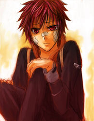  bandages katekyo_hitman_reborn kozato_enma red_eyes red_hair sitting 